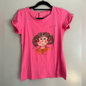 Bershka | 100% cotton pink unique hand painted tee | size M